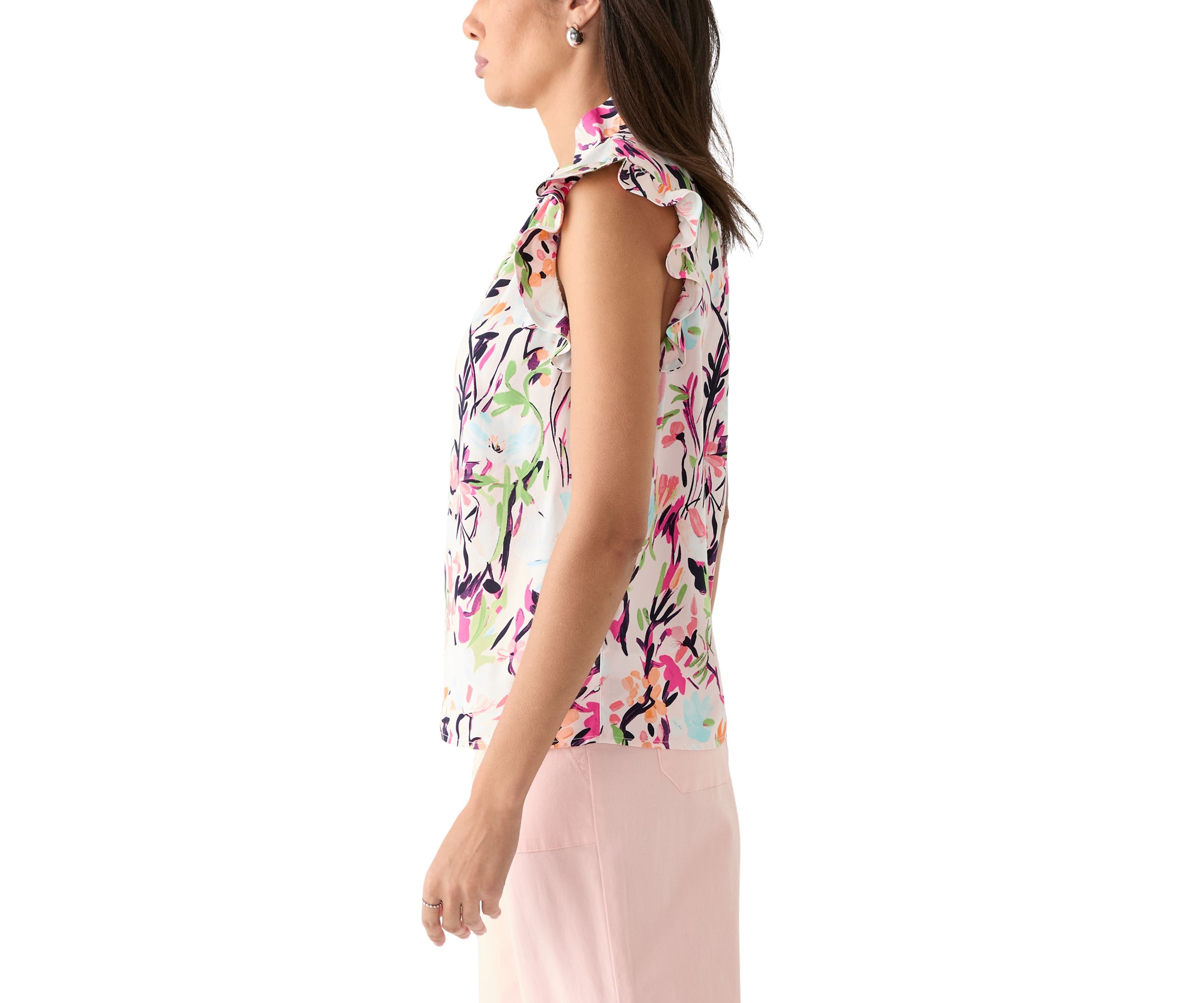 Womens Printed Ruffle Sleeve Top