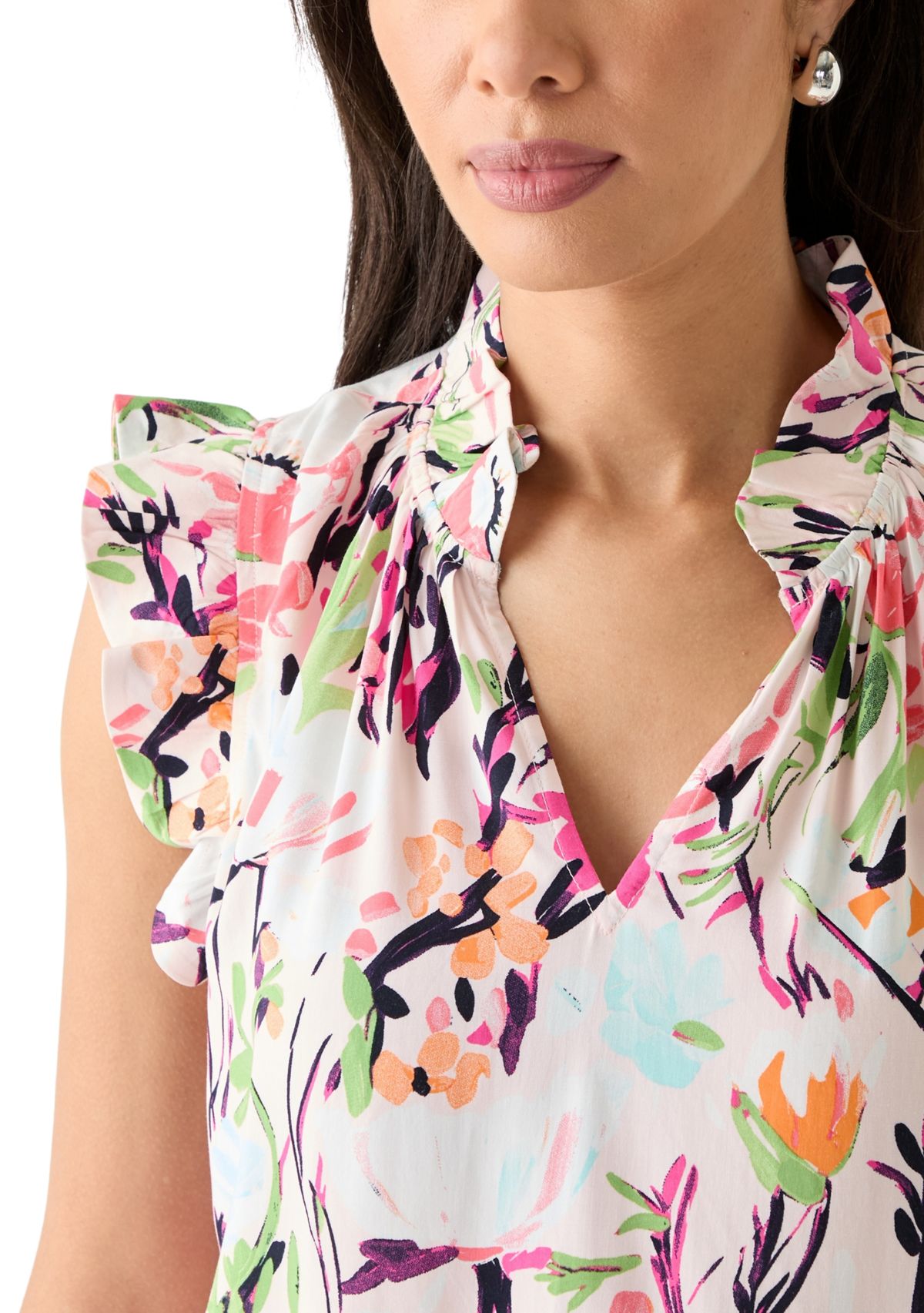 Womens Printed Ruffle Sleeve Top