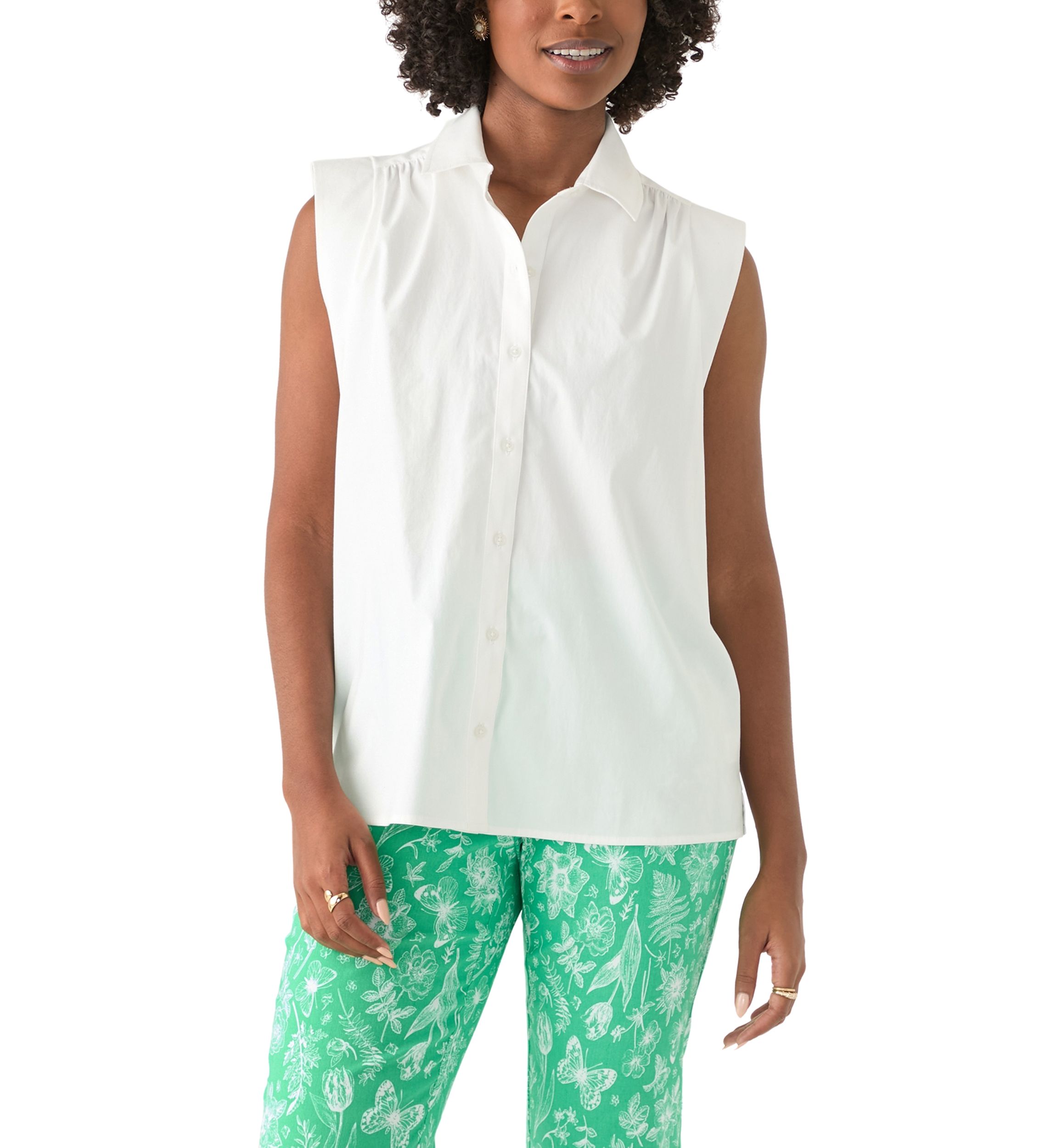 Womens Sleeveless Button Down Shirt 