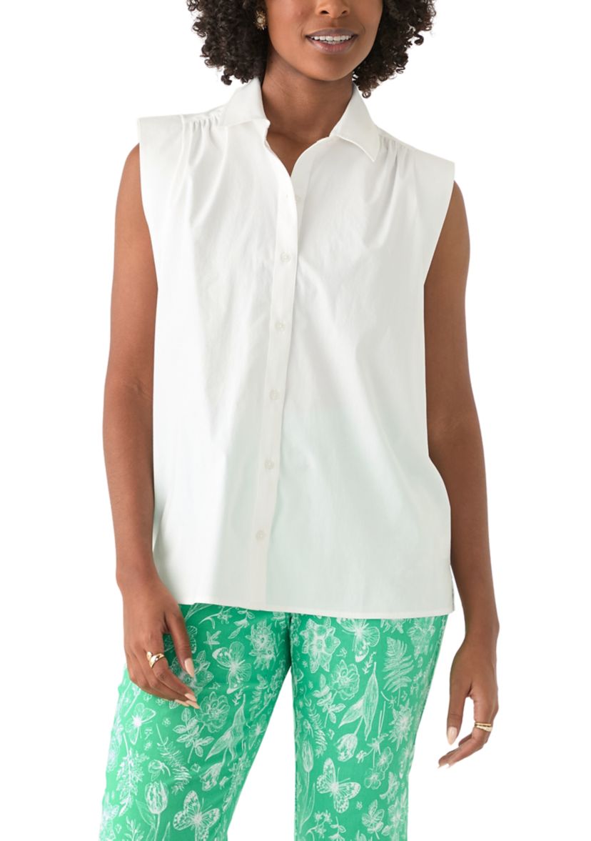 Womens Sleeveless Button Down Shirt 