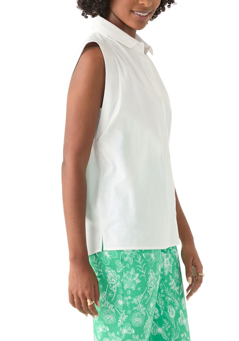 Womens Sleeveless Button Down Shirt 