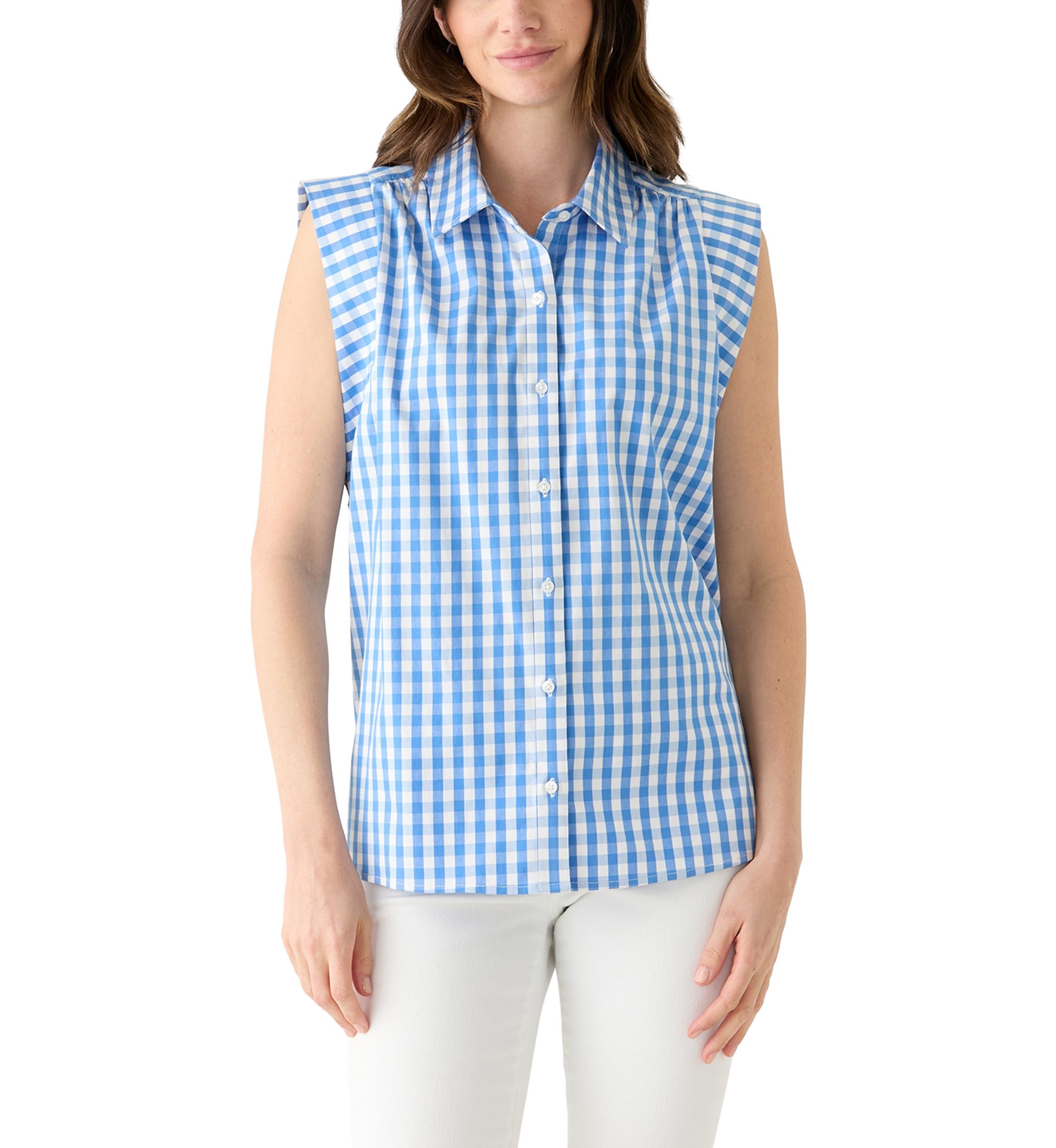 Womens Sleeveless Striped Button Down Shirt 