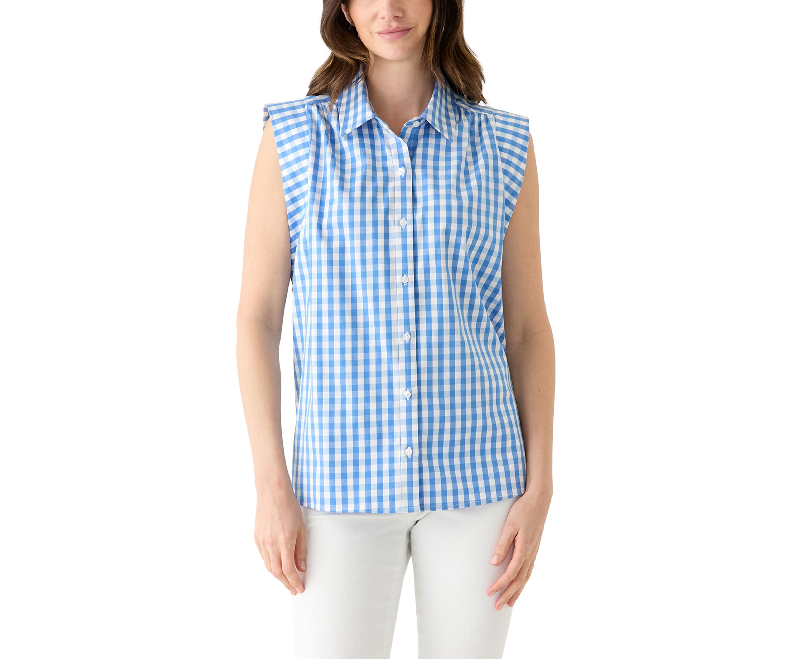 Womens Sleeveless Striped Button Down Shirt 