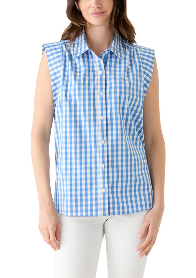 Womens Sleeveless Striped Button Down Shirt 