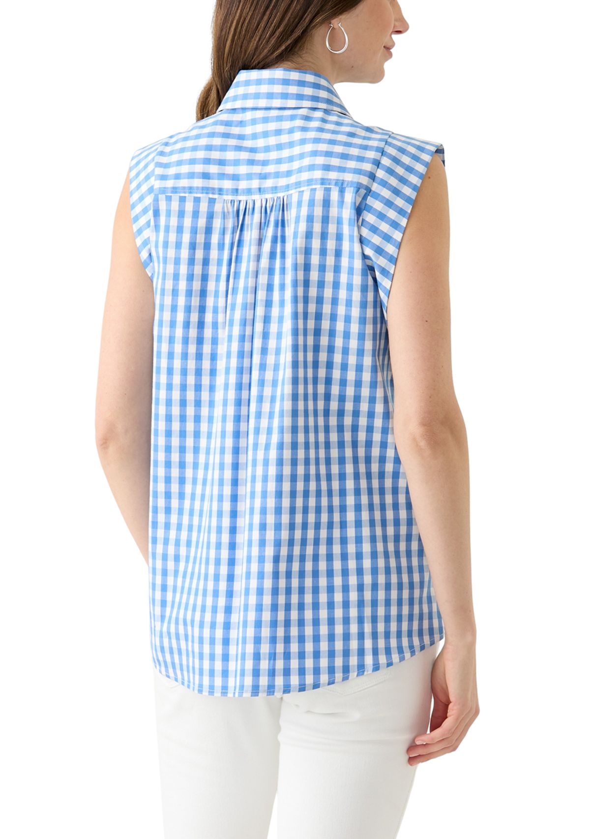 Womens Sleeveless Striped Button Down Shirt 
