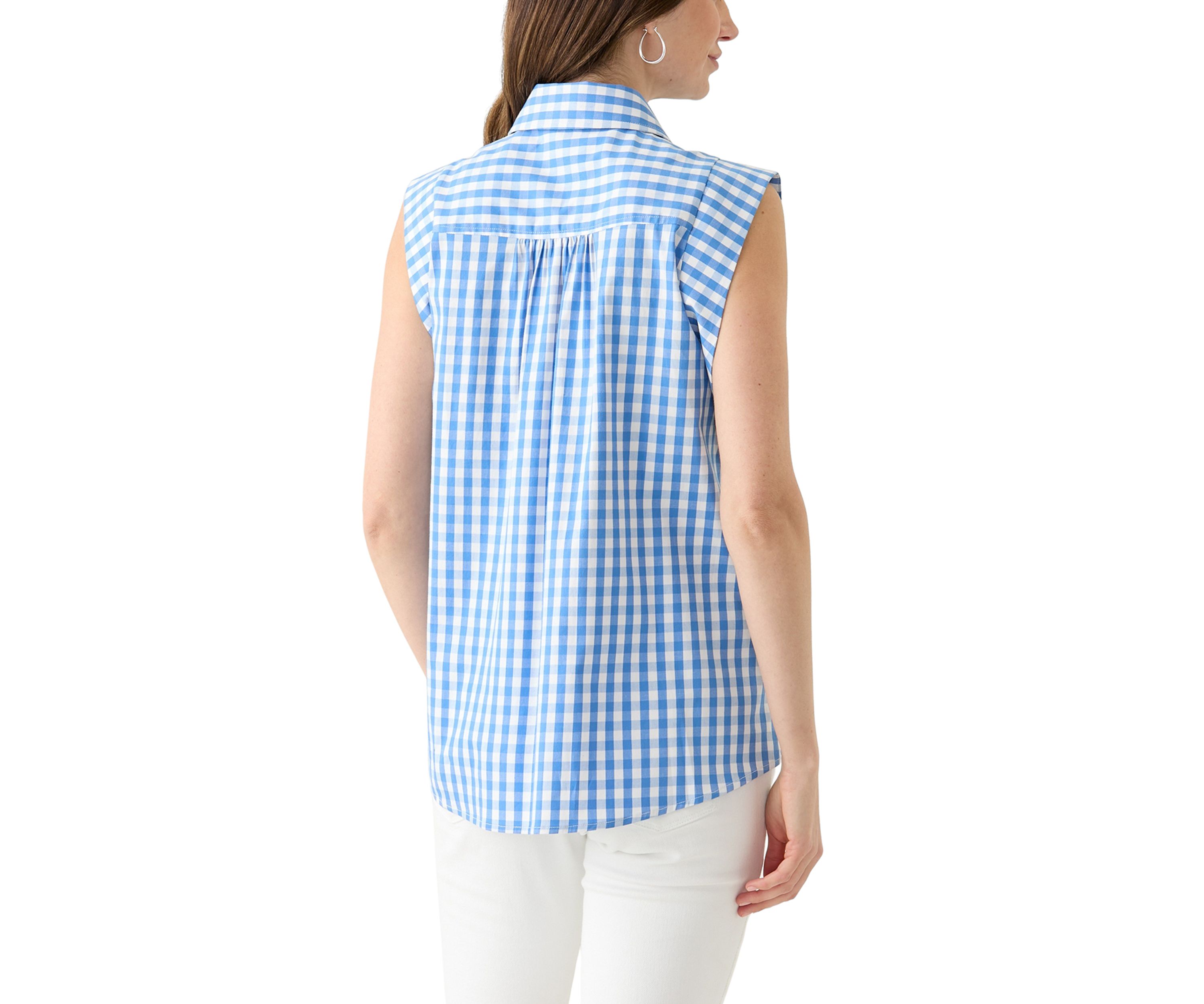 Womens Sleeveless Striped Button Down Shirt 