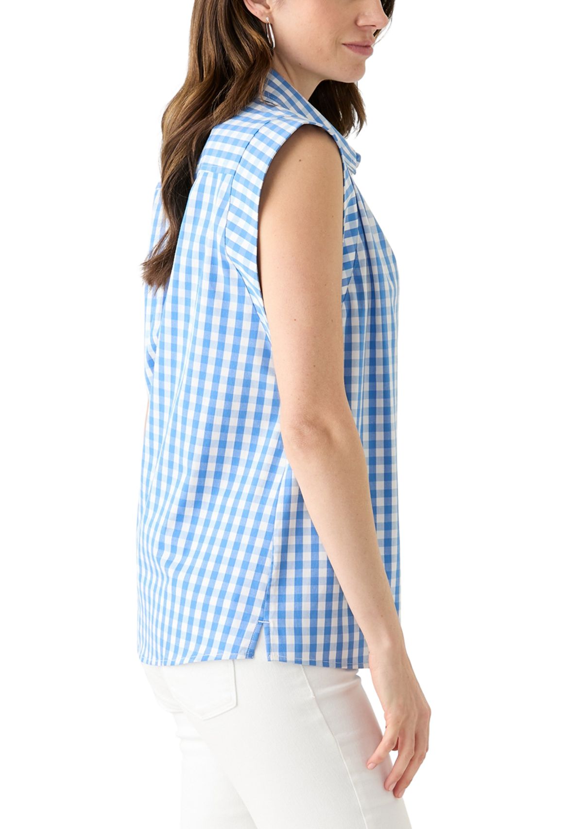 Womens Sleeveless Striped Button Down Shirt 