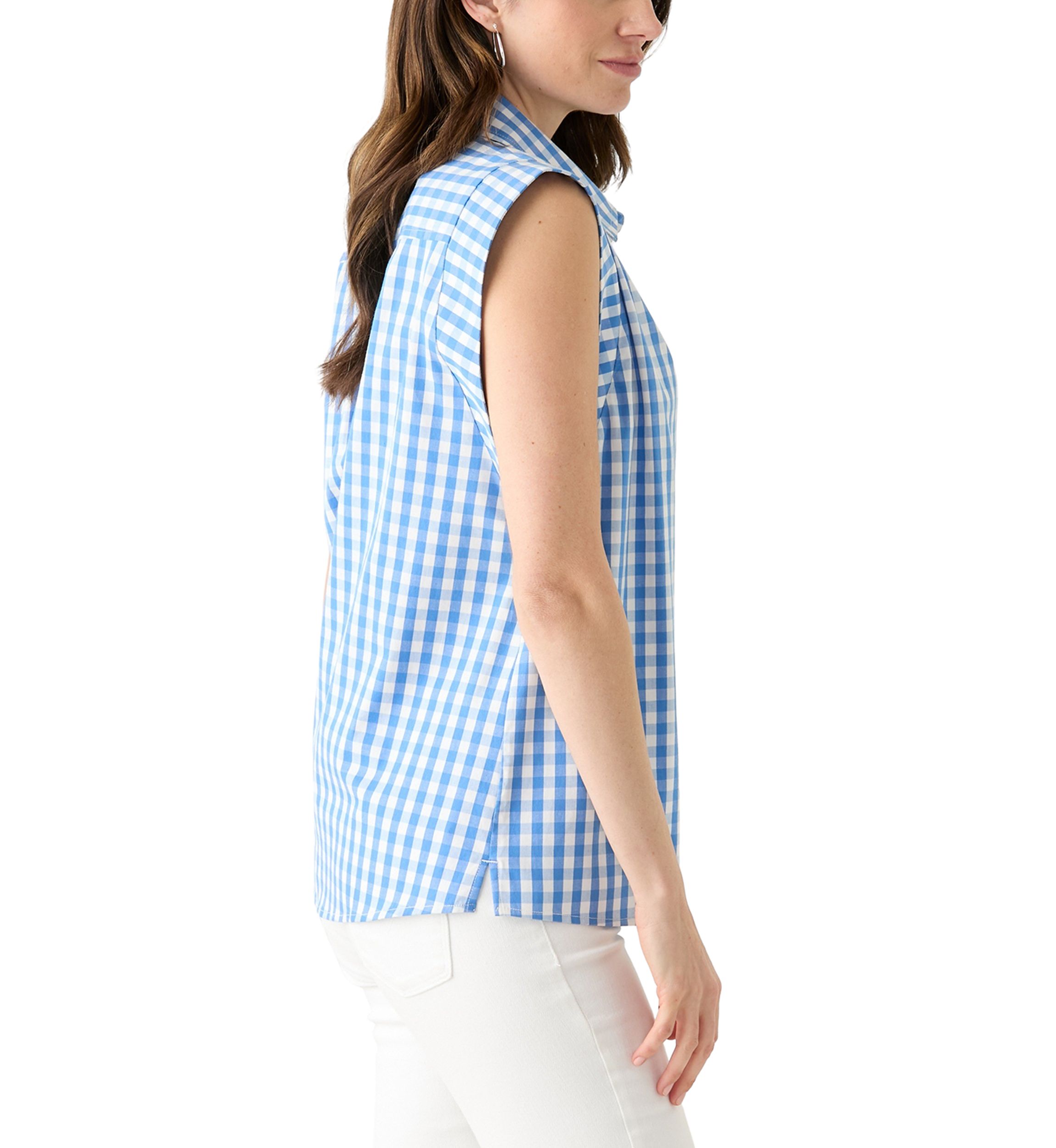 Womens Sleeveless Striped Button Down Shirt 