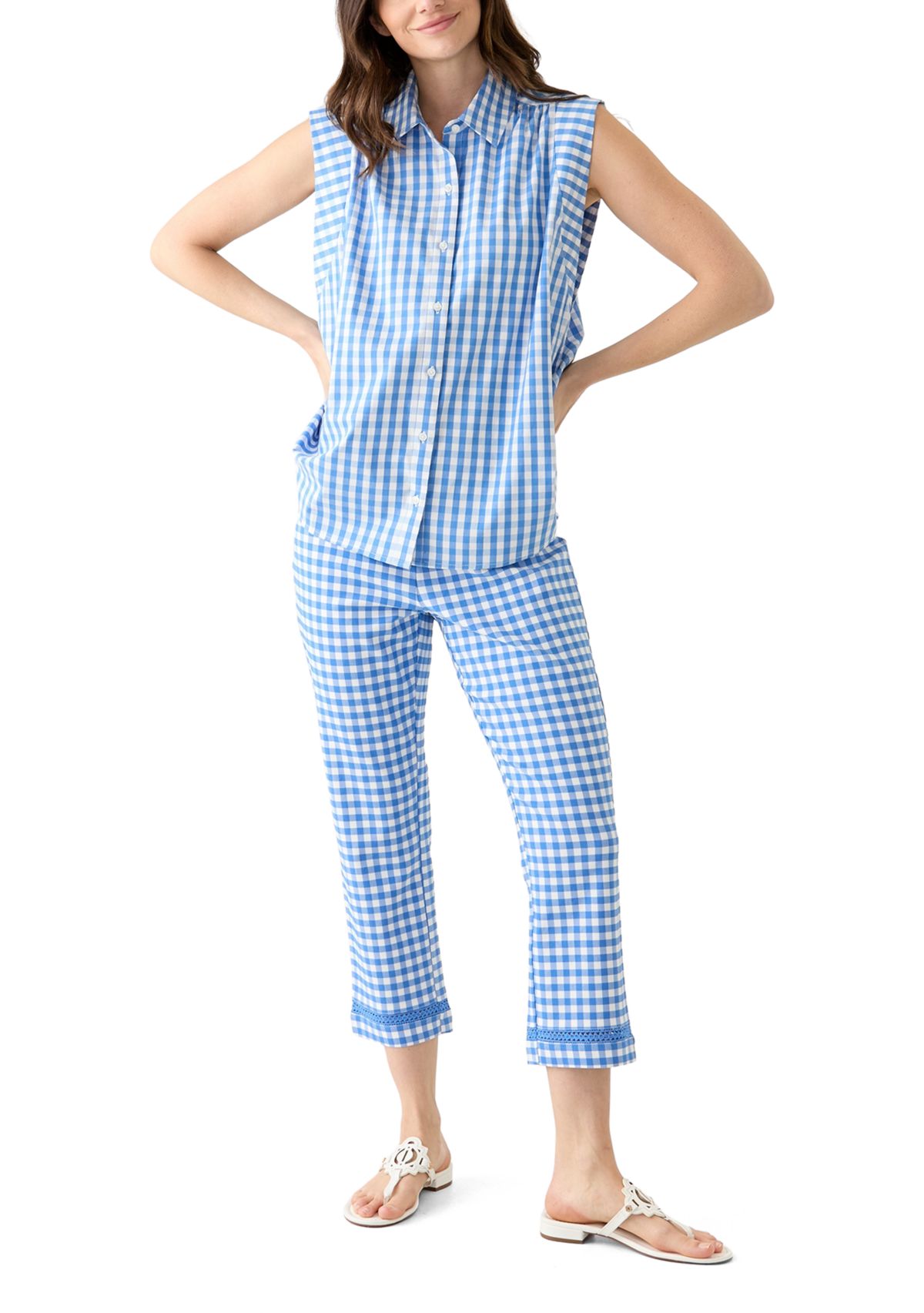 Womens Sleeveless Striped Button Down Shirt 