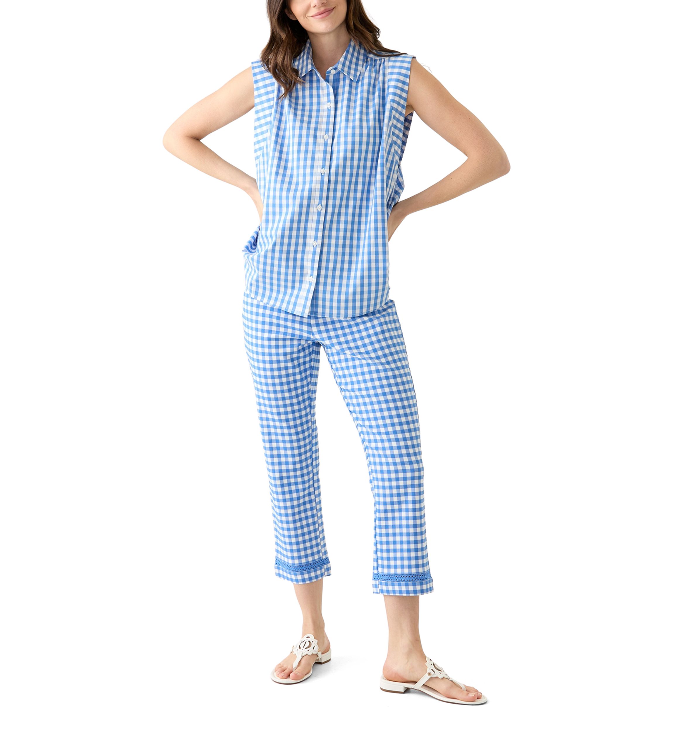 Womens Sleeveless Striped Button Down Shirt 
