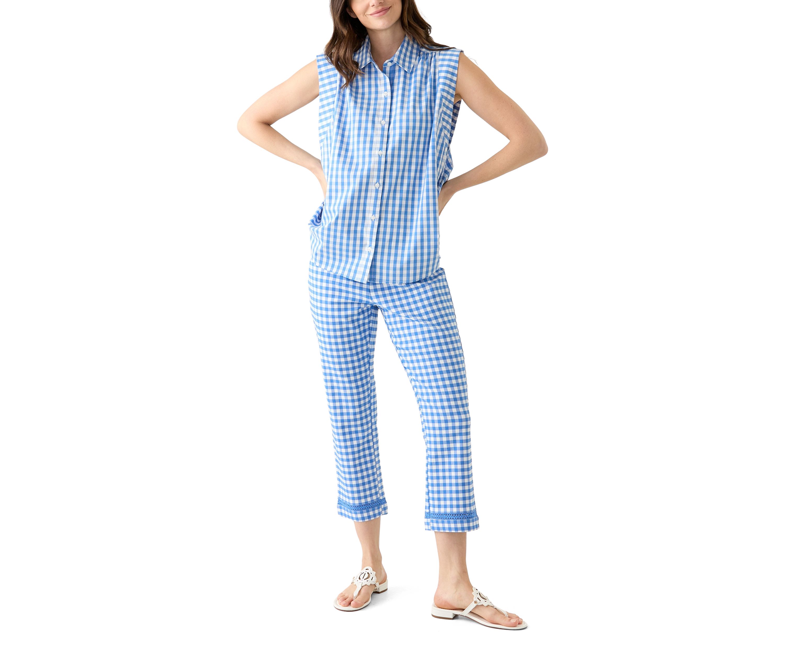 Womens Sleeveless Striped Button Down Shirt 