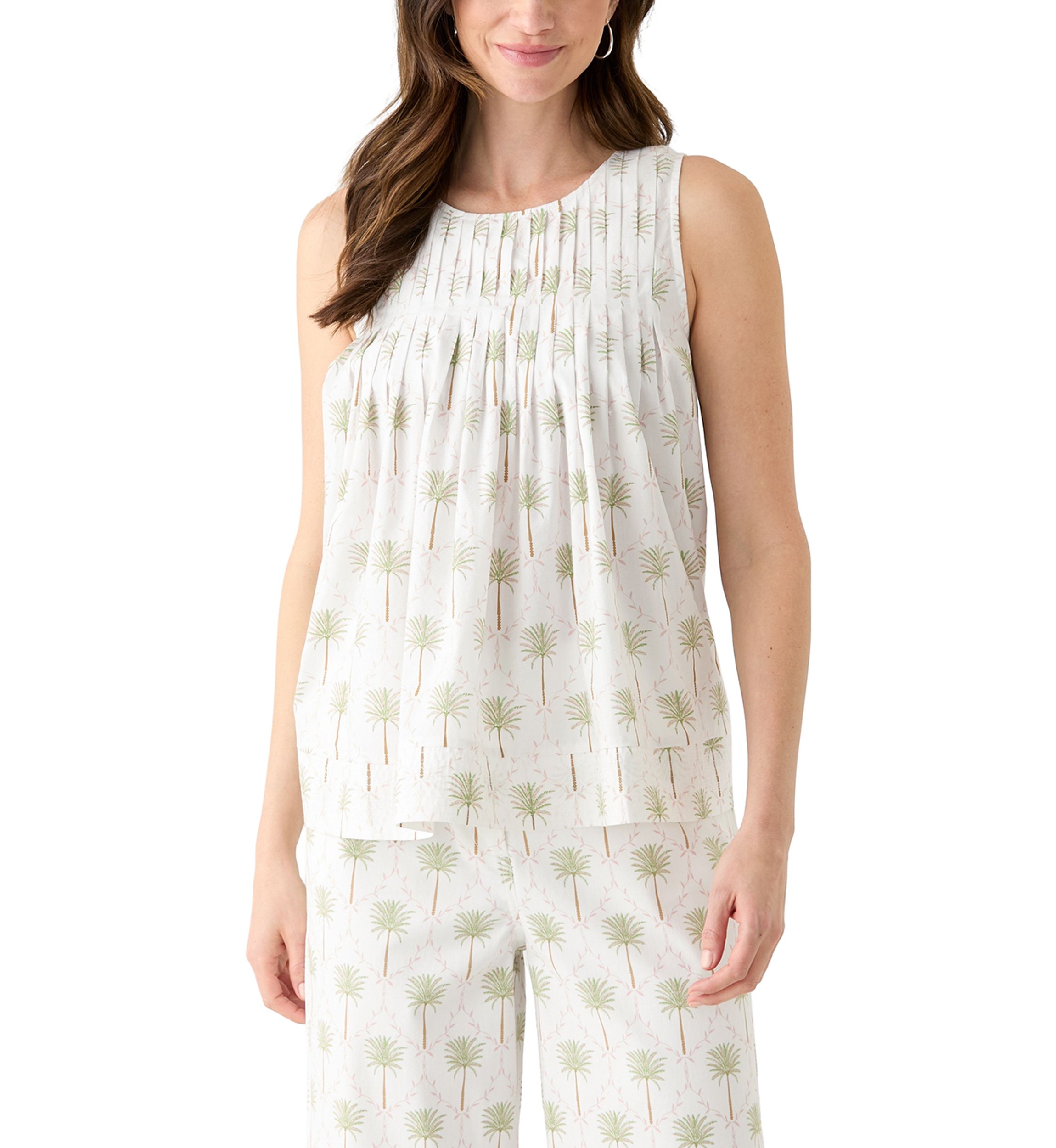 Womens Printed Pintuck Top