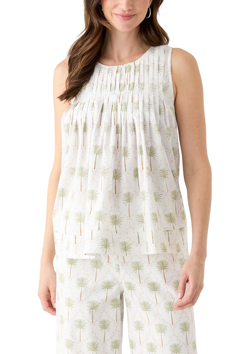 Womens Printed Pintuck Top
