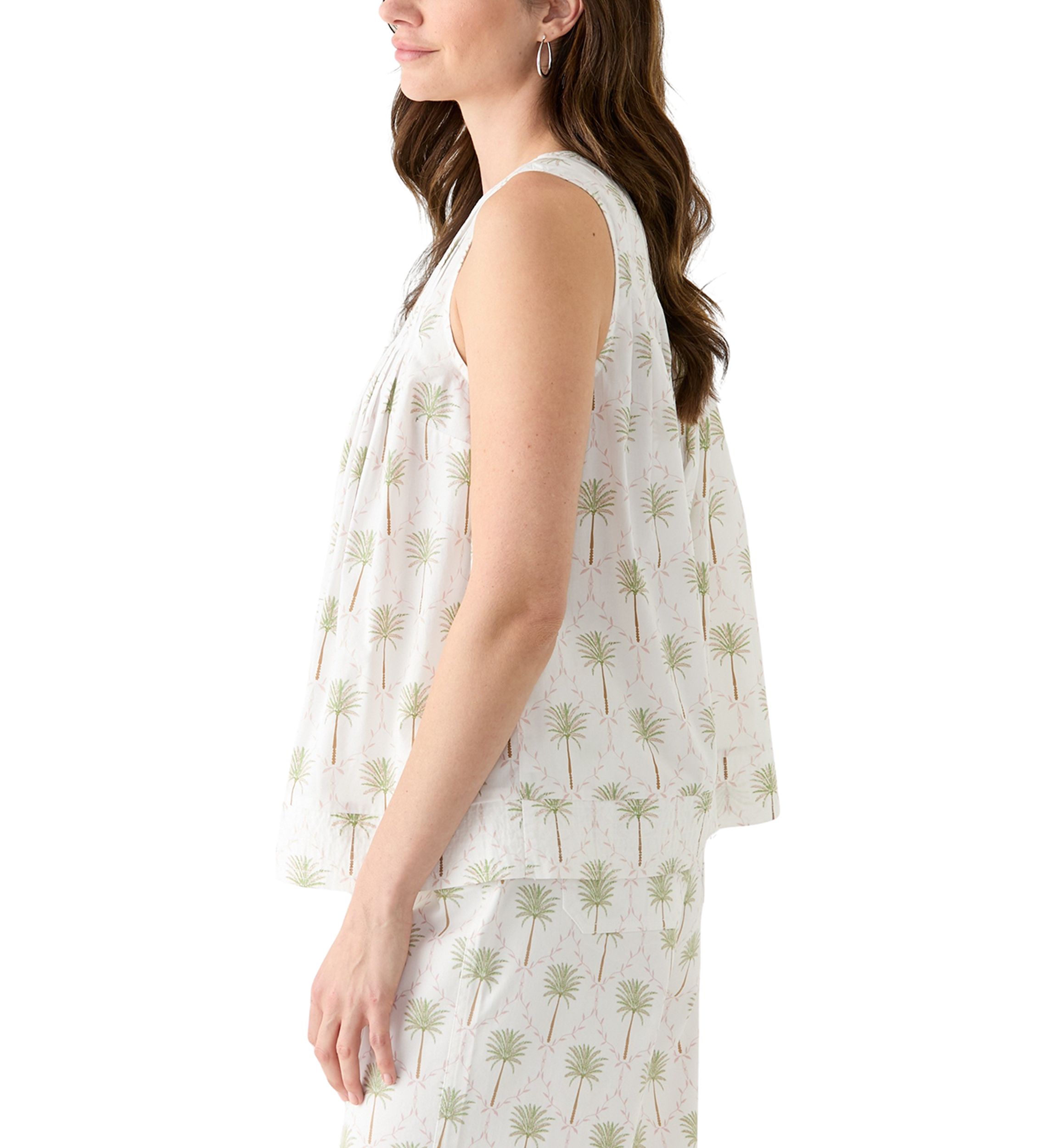 Womens Printed Pintuck Top