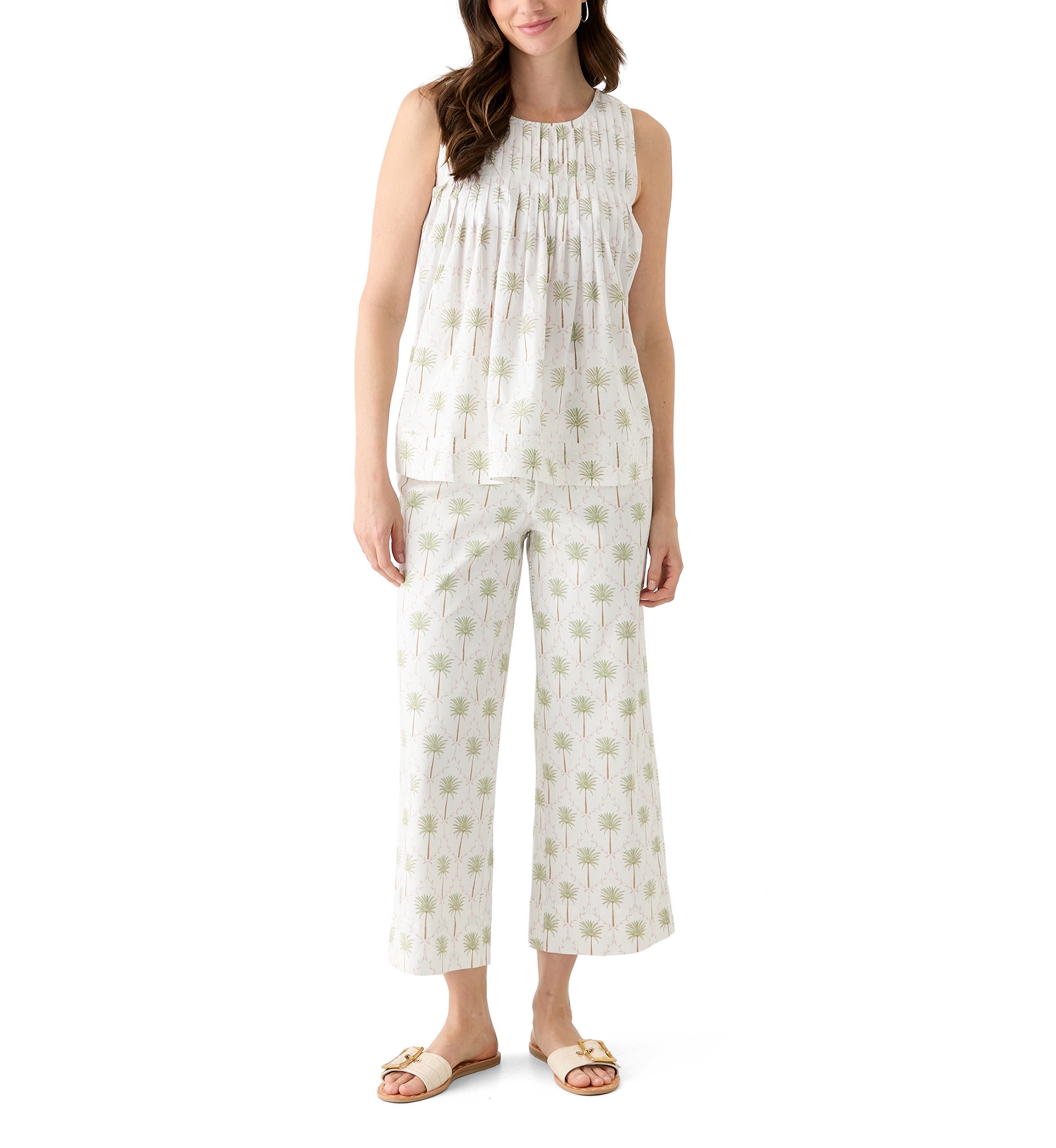 Womens Printed Pintuck Top