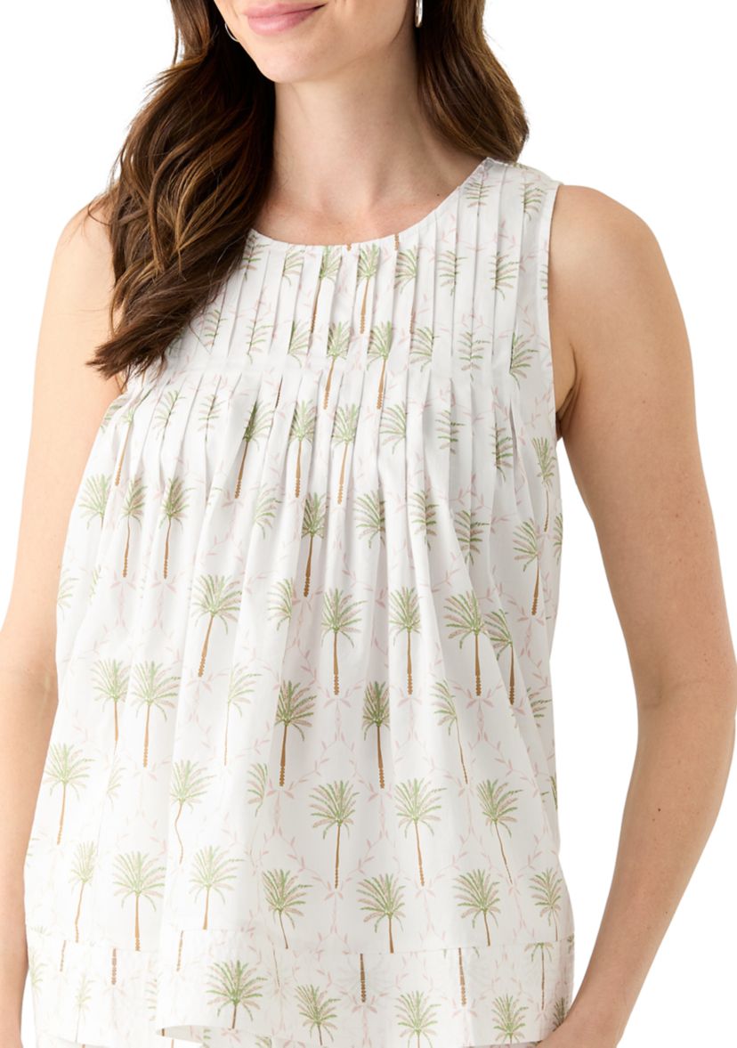Womens Printed Pintuck Top