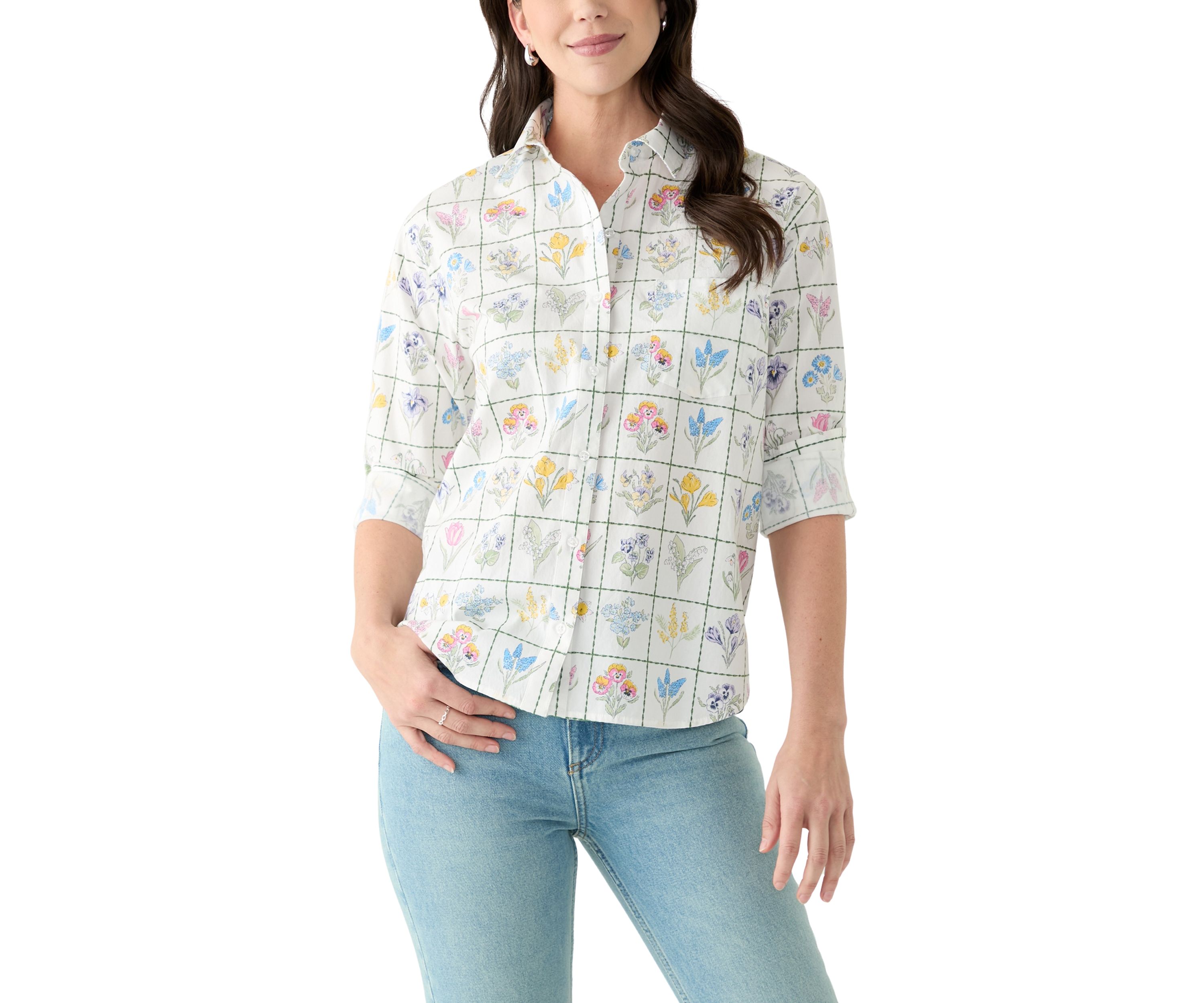 Womens Long Sleeve Printed Boyfriend Shirt 
