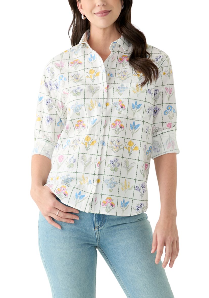 Womens Long Sleeve Printed Boyfriend Shirt 