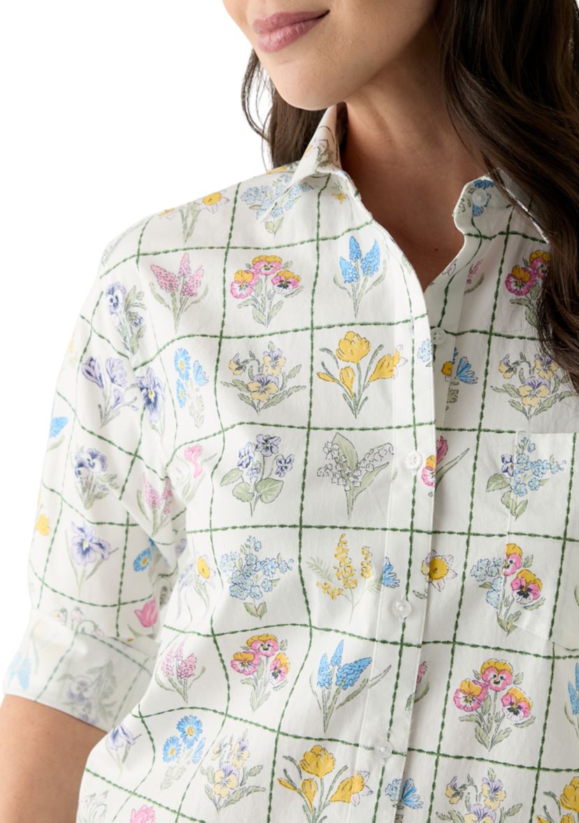 Womens Long Sleeve Printed Boyfriend Shirt 