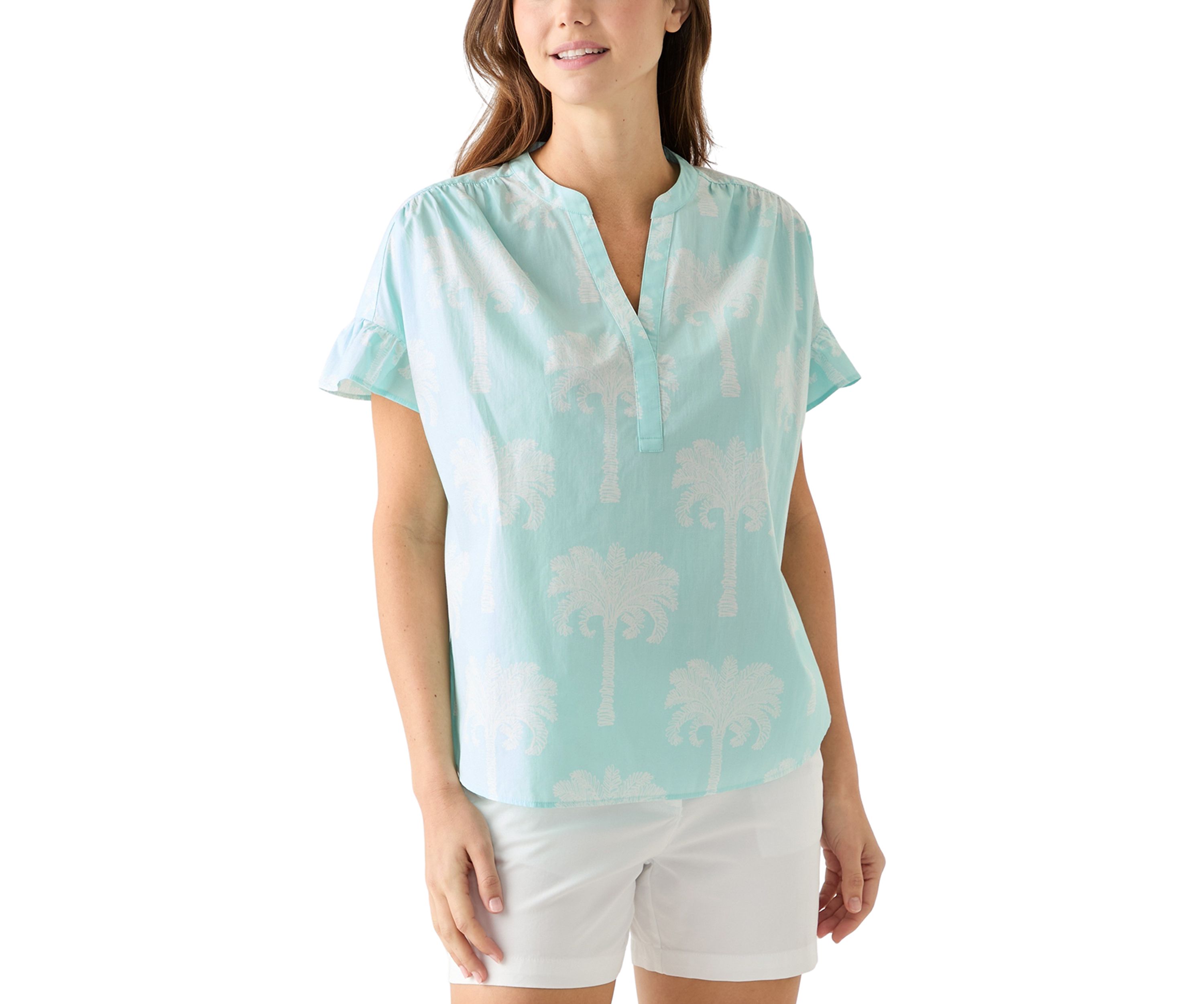 Womens Ruffle Sleeve Printed Top