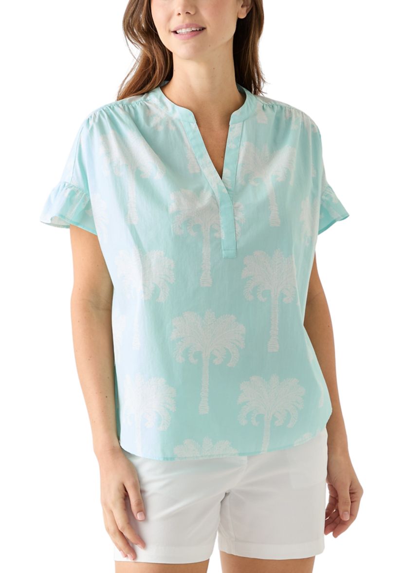 Womens Ruffle Sleeve Printed Top