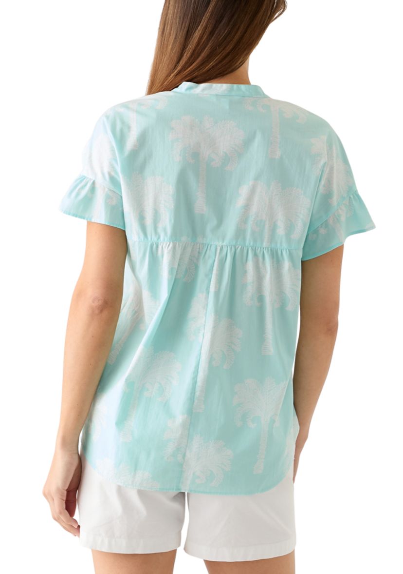 Womens Ruffle Sleeve Printed Top