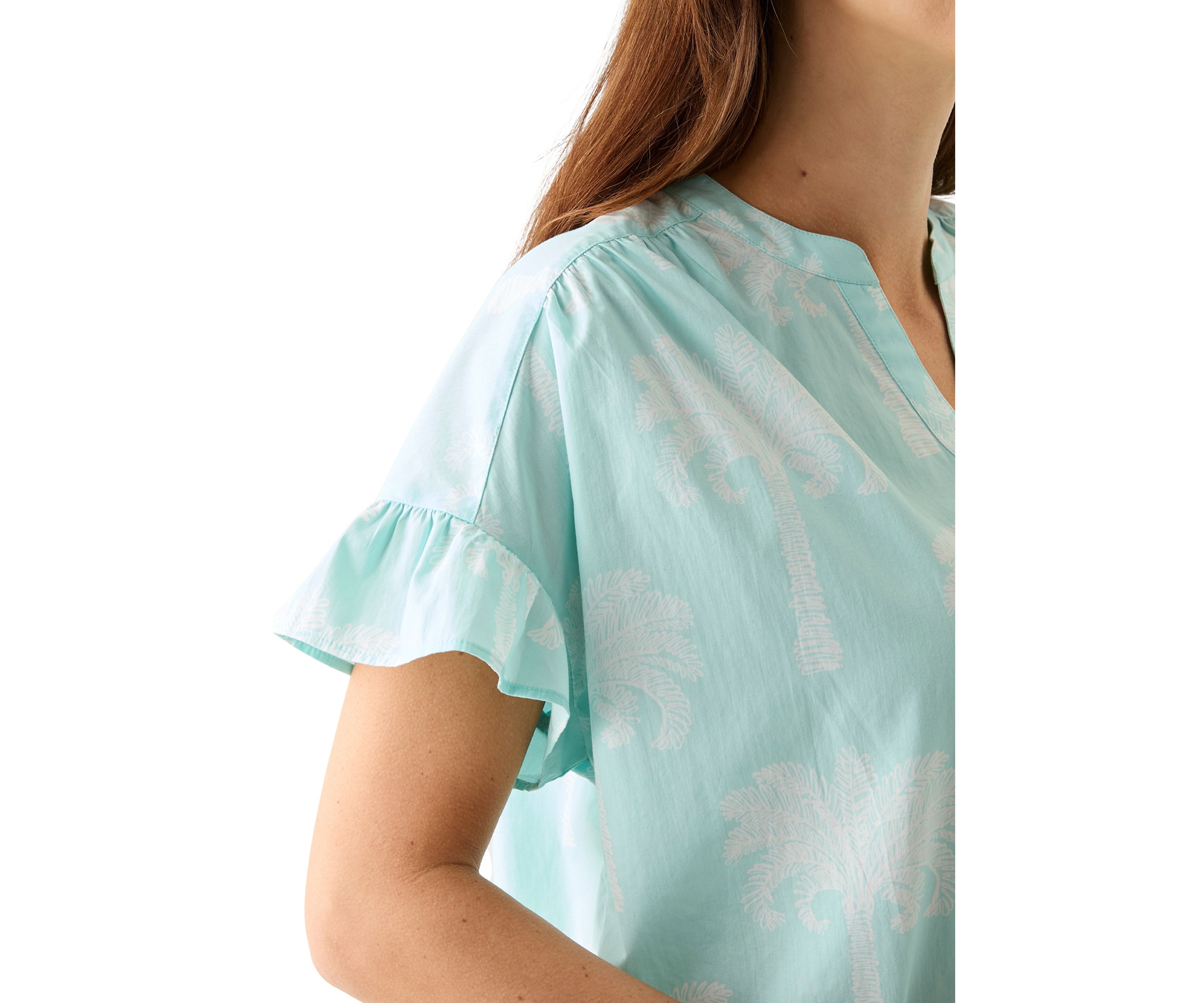 Womens Ruffle Sleeve Printed Top