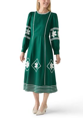 Crown & Ivy™ Women's Long Sleeve Embroidered Midi Dress | Belk