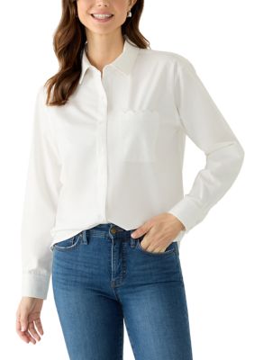 Crown & Ivy Women's Long Sleeve Boyfriend Shirt