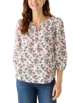 Crown & Ivy Women's Button Front Peasant Top
