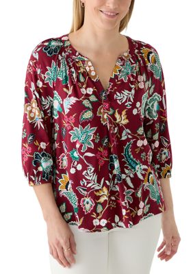 Crown & Ivy Women's Three-Quarter Sleeve Printed Peasant Top