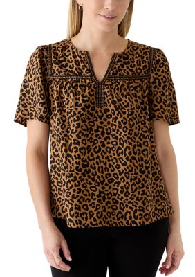 Crown & Ivy Women's 3/4 Sleeve Split Neck Top