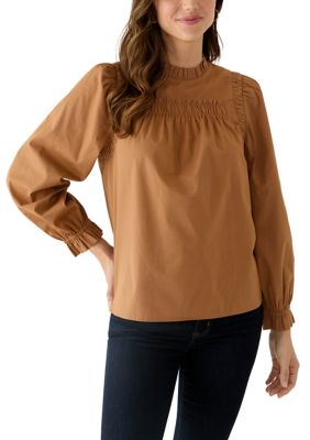 Crown & Ivy Women's Long Sleeve Ruffle Cinch Top