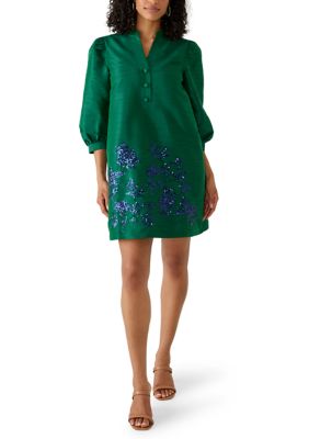 Crown & Ivy Women's 3/4 Sleeve Dupioni Mini Dress