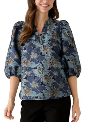 Crown & Ivy Women's 3/4 Sleeve Jacquard Top