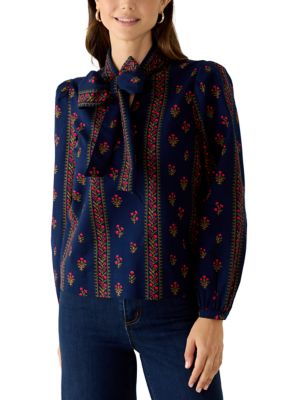Crown & Ivy Women's Long Sleeve Bow Print Top