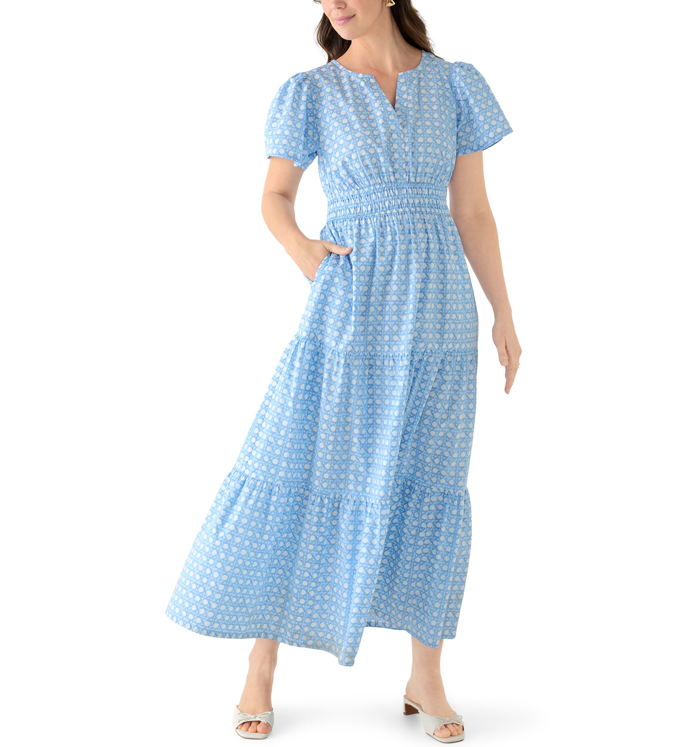 sachin and babi light blue dress Bohemian Print Midi Dress with Pocket