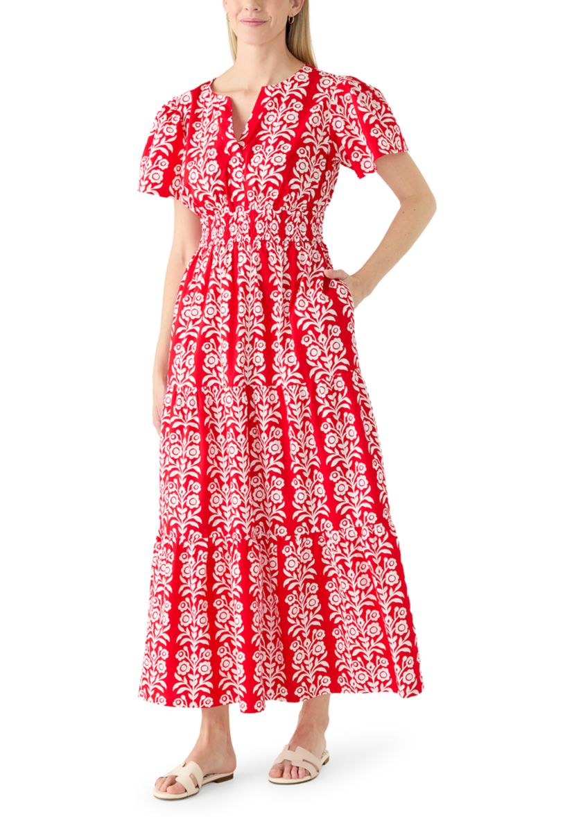 Crown & Ivy Women's Short Sleeve Smocked Waist Midi Dress | Belk