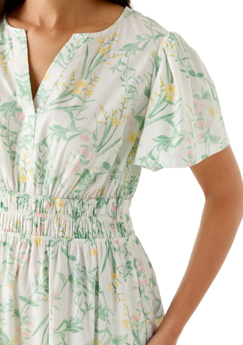Crown & Ivy Women's Short Sleeve Smocked Waist Midi Dress | Belk