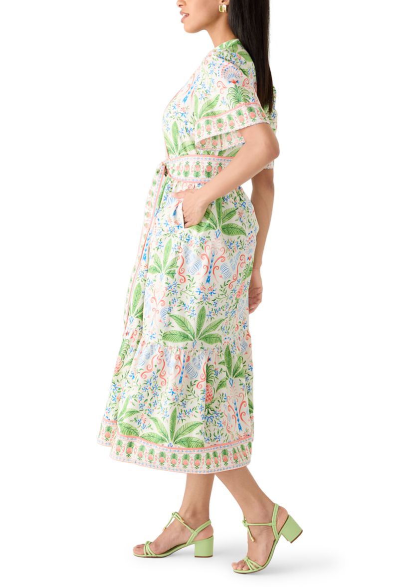 elbow sleeve shirt dress Button Up Rib Elbow Sleeve Maxi Dress Hibiscus