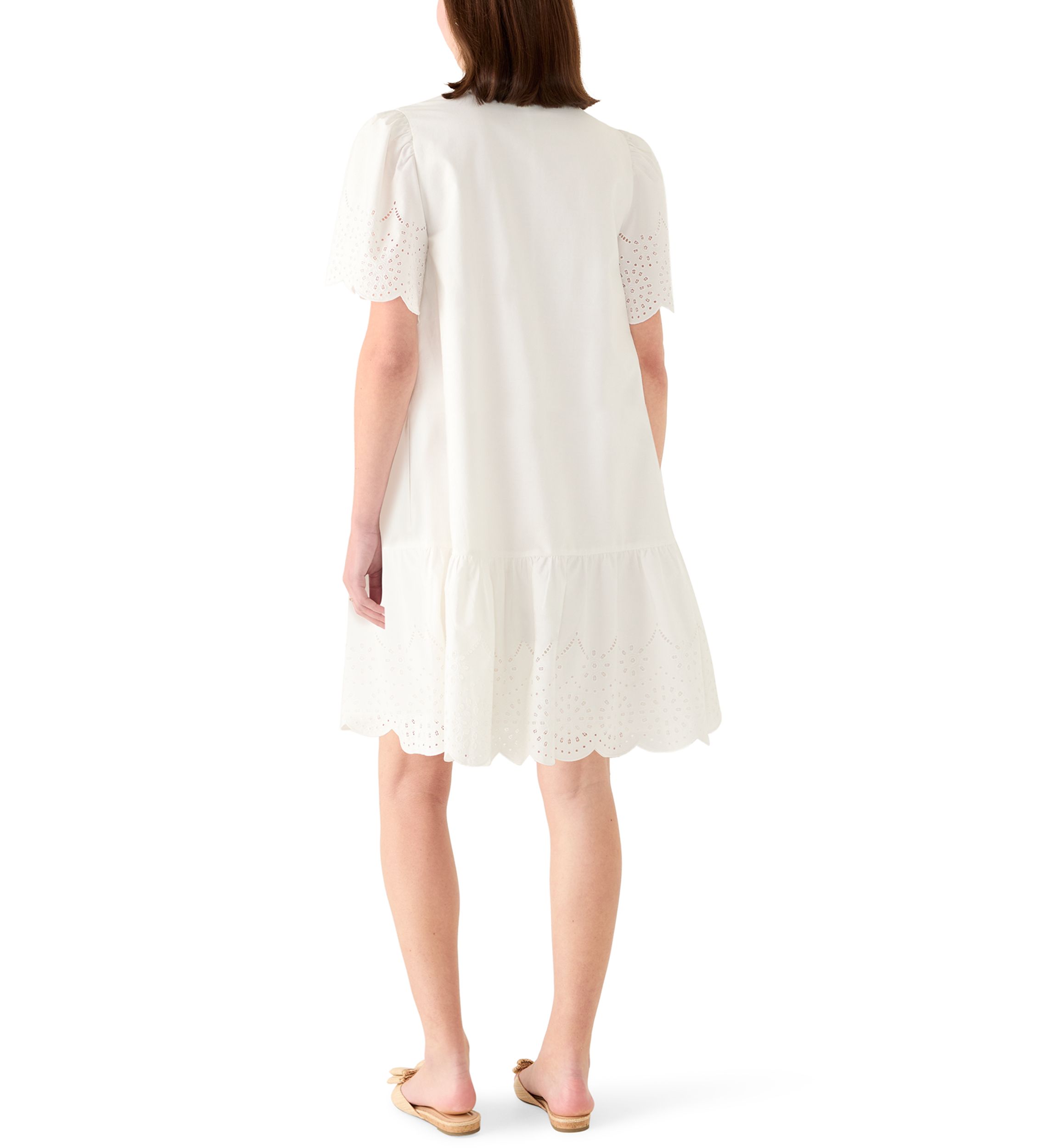 Crown & Ivy Women's Short Sleeve Notch Neck Eyelet Mini Dress | Belk