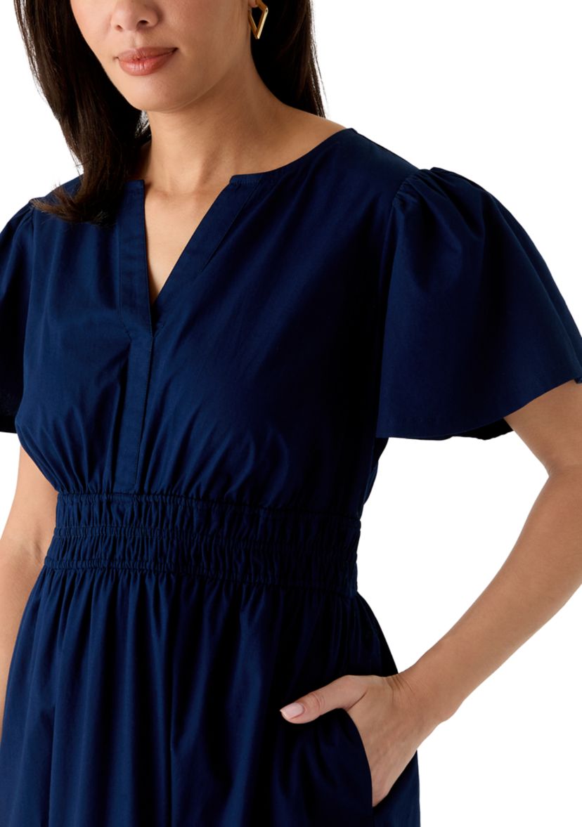 belk navy blue dress Women's Short Sleeve Waisted Midi Dress