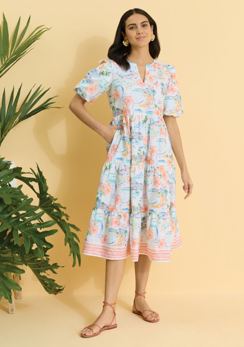 belk midi dresses ALERT. , Door Buster and she is GOOD., This dreamy blue Wonderly is light, breezy, and forgiving in all the right places. Church, brunch, baby shower, porch sitting covered., When its The front metal zipper closure adds a modern twist to this classic dress English Factory - Puff Sleeve