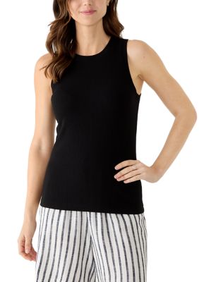 Crown & Ivy Women's Sleeveless Ribbed Tank Top, Black, Medium