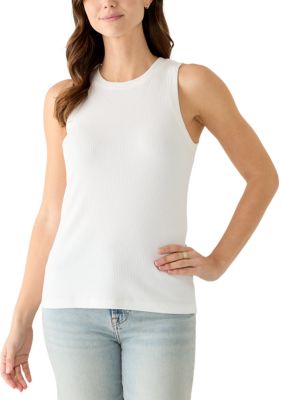 Crown & Ivy Women's Sleeveless Ribbed Tank Top, White, Small