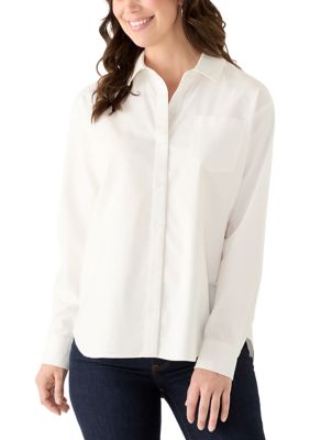 Crown & Ivy Women's Long Sleeve Boyfriend Shirt, White, XL