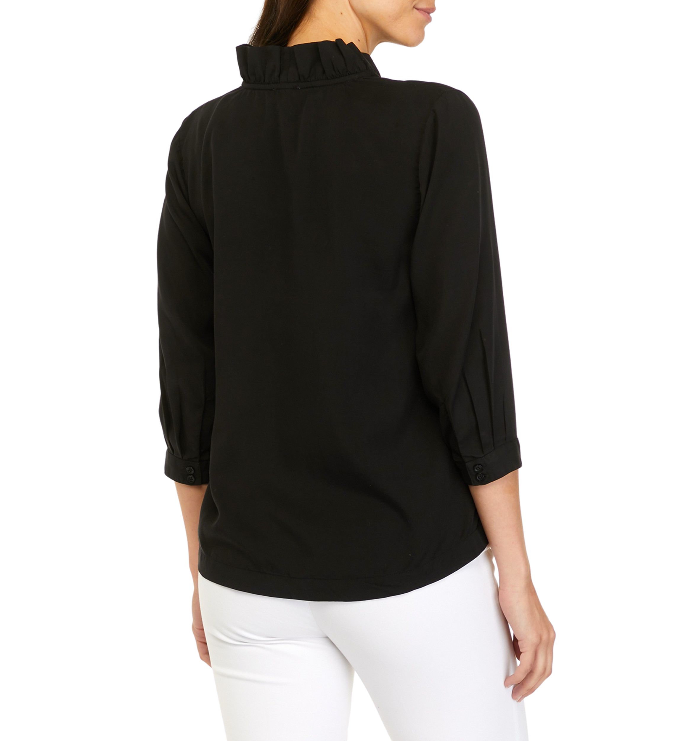 Petite 3/4 Ruffle Neck Top