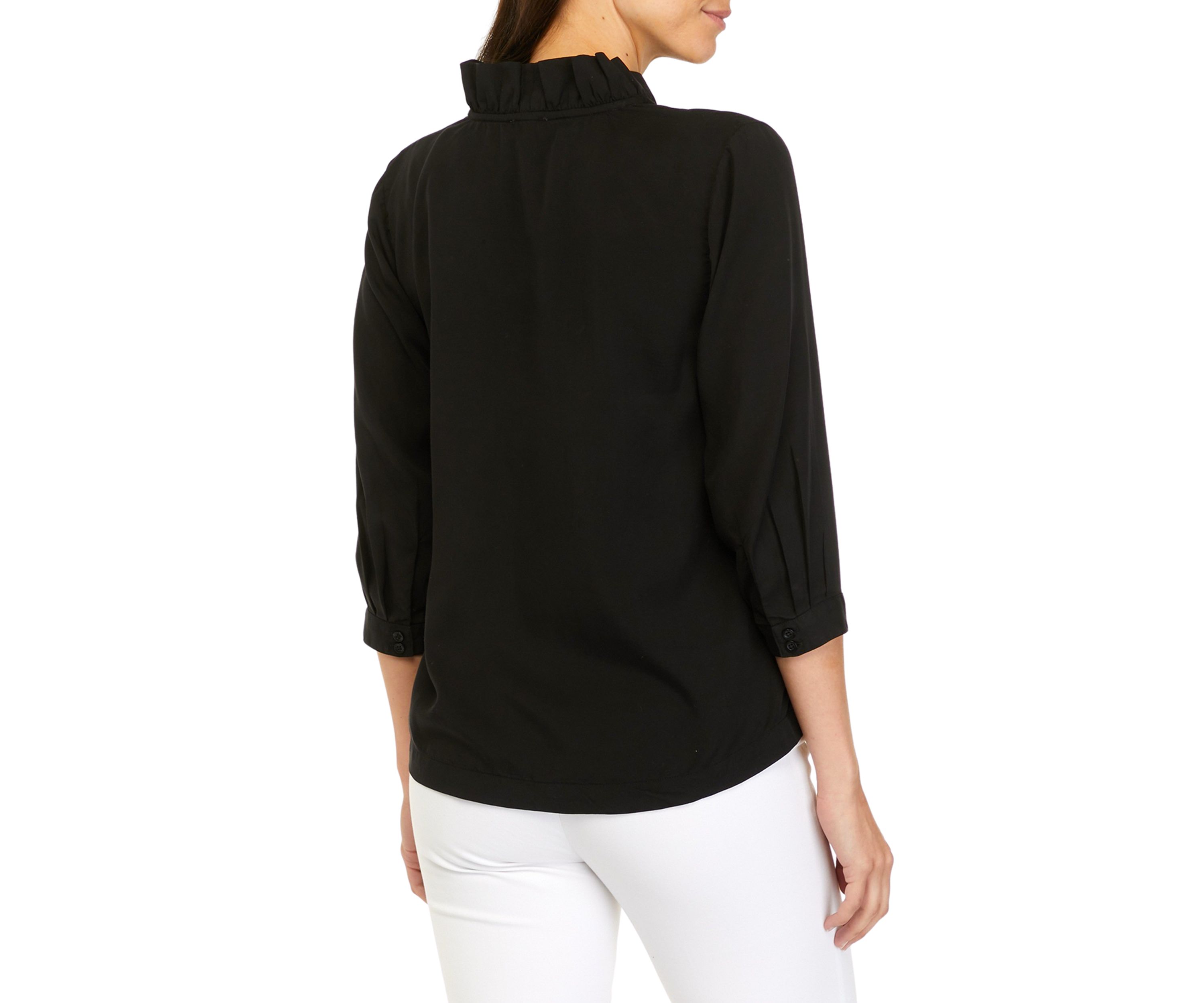 Petite 3/4 Ruffle Neck Top