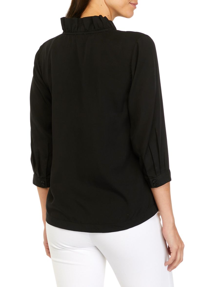 Petite 3/4 Ruffle Neck Top
