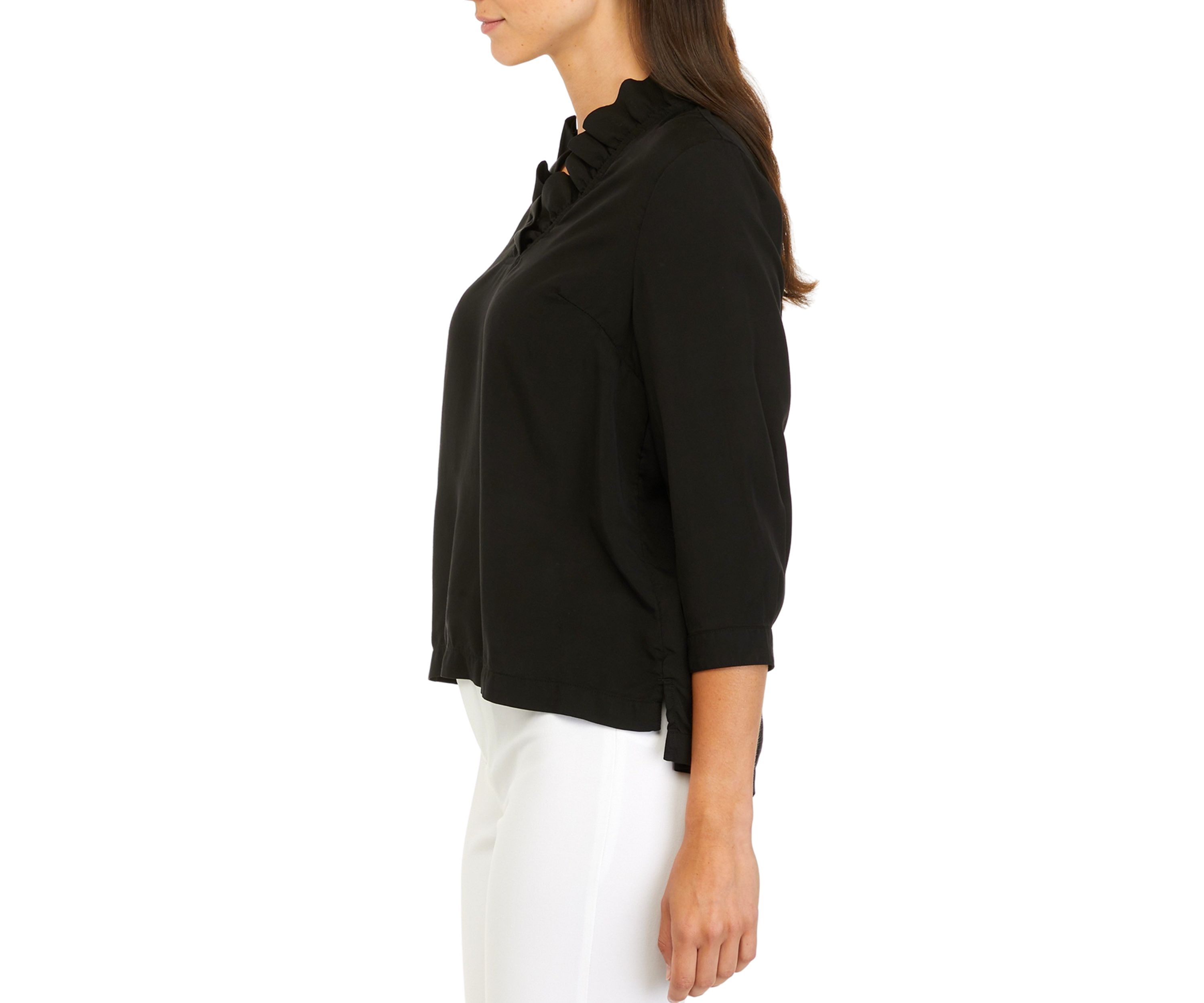 Petite 3/4 Ruffle Neck Top